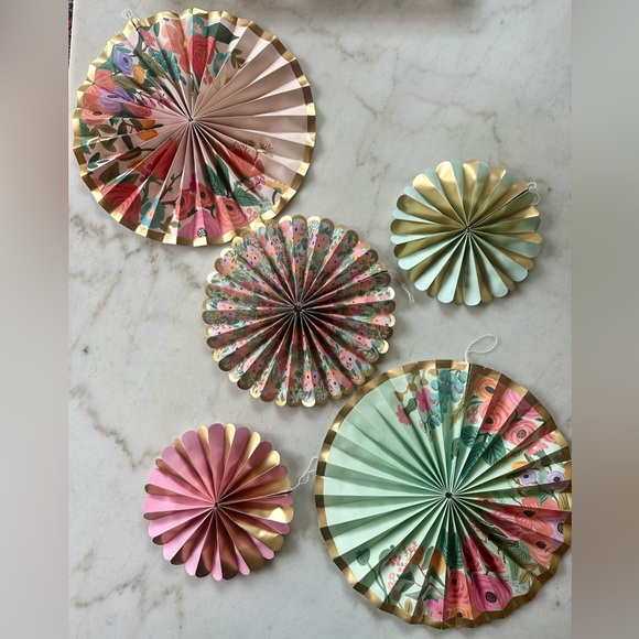Set of 5 Rifle Paper Co Party Fans Garden Party | Rifle Paper Garden Party Set - Picture 2 of 13